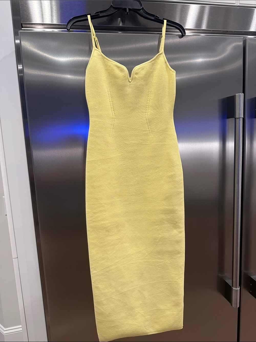 Express Yellow V-Notch Spaghetti Strap Midi Dress